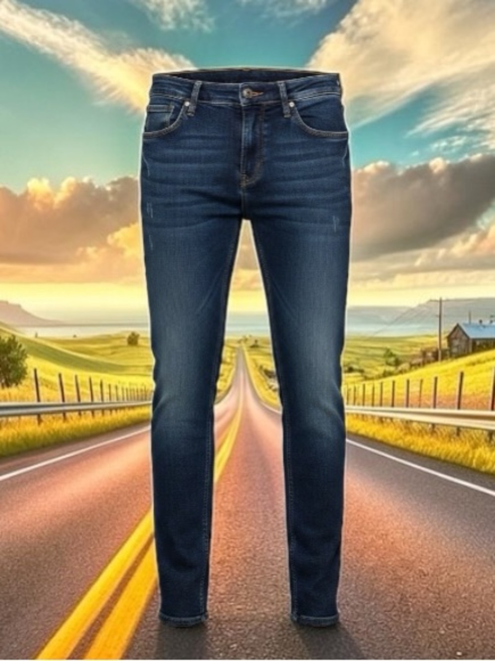 Slim Men’s Navy Skinny Jeans with Subtle Distressing